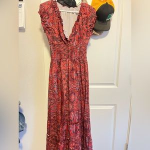 Paisley print red long dress